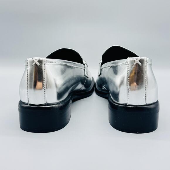 Rag & Bone Shoes Women 9 Silver Metallic Loafer Square Toe Slip On Comfort Dress - Picture 8 of 12